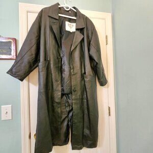 VTG MED Classic Laura Winston Black Leather Women's Button Up Long Trench Coat